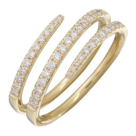14k Yellow Gold Three Row Spiral Wrap Diamond Ring
