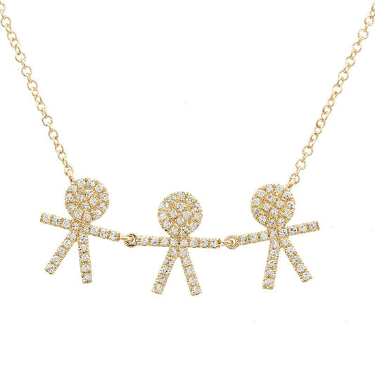 14k Yellow Gold Boy & Boy & Boy Kids Diamond Necklace
