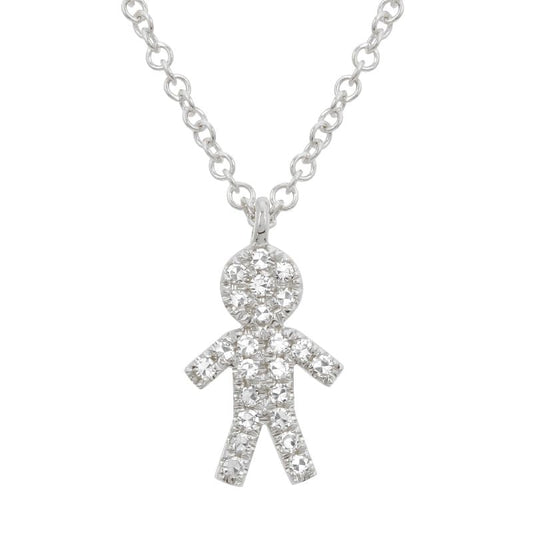 14k White Gold Boy Kid Diamond Necklace