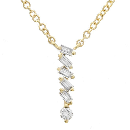 14k Yellow Gold Baguette Diamond Linear Bar Necklace