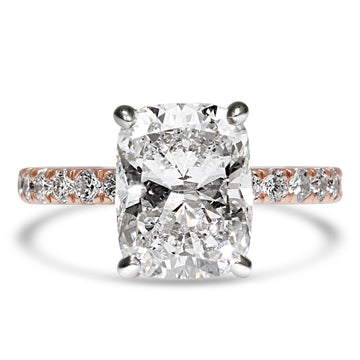 14k Rose Gold 3.50ct Lab Grown Elongated Cushion Diamond Band Engagement Ring