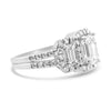 14k White Gold 2.20ctw Three Stone Lab Grown Emerald Diamond Halo Engagement Ring