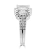 14k White Gold 2.20ctw Three Stone Lab Grown Emerald Diamond Halo Engagement Ring