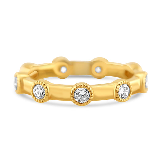 18k Yellow Gold Diamond Eternity Milgrain Bezel Band .60ctw