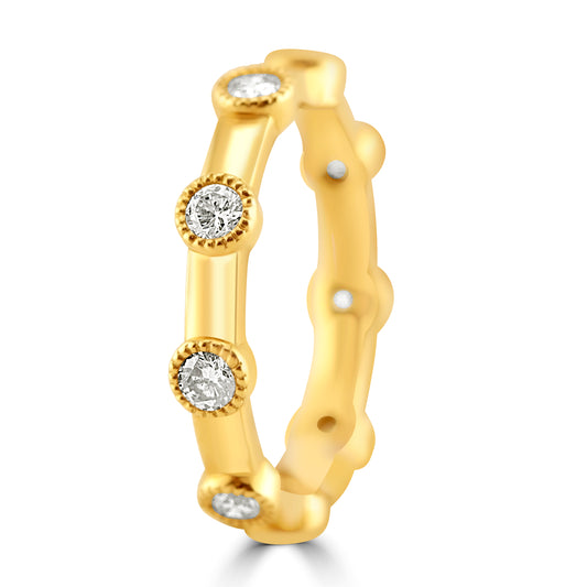 18k Yellow Gold Diamond Eternity Milgrain Bezel Band .60ctw
