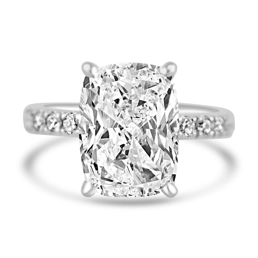 14k White Gold 4.00ct Lab Grown Elongated Cushion Diamond Band Engagement Ring