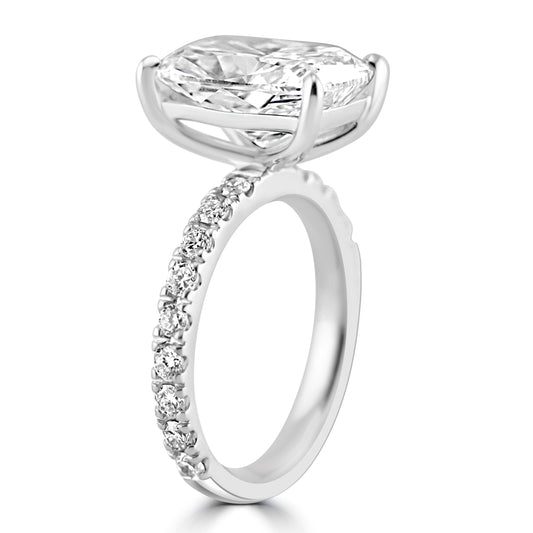 14k White Gold 4.00ct Lab Grown Elongated Cushion Diamond Band Engagement Ring