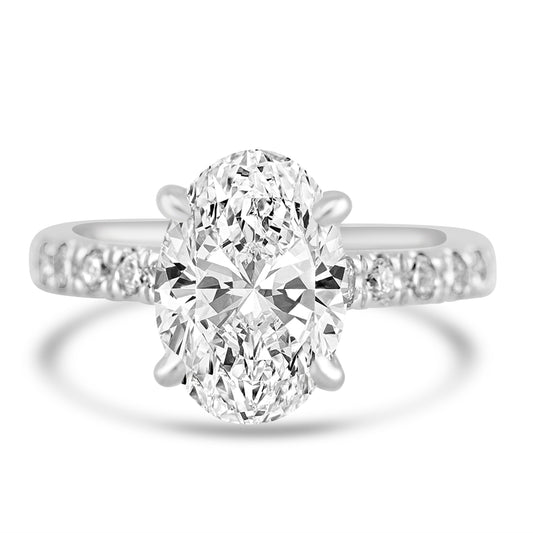 14k White Gold 2.70ct Lab Grown Oval Diamond Band Invisible Halo Engagement Ring