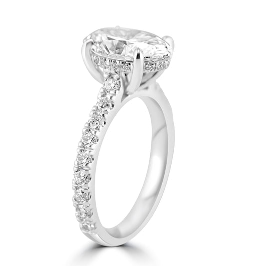 14k White Gold 2.70ct Lab Grown Oval Diamond Band Invisible Halo Engagement Ring