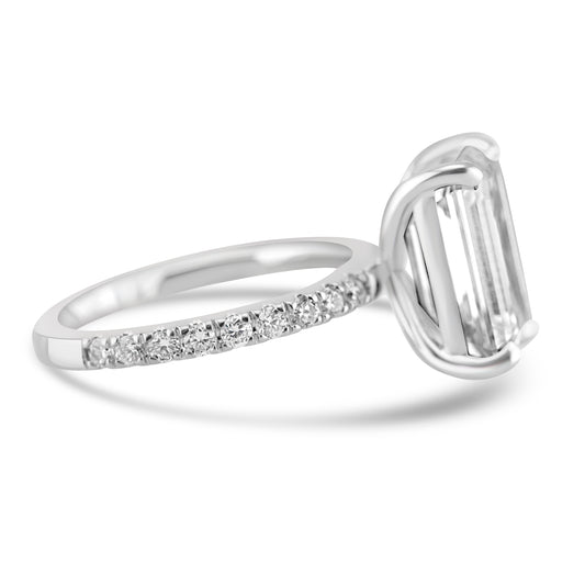14k White Gold 4.00ct Lab Grown Emerald Diamond Band Engagement Ring