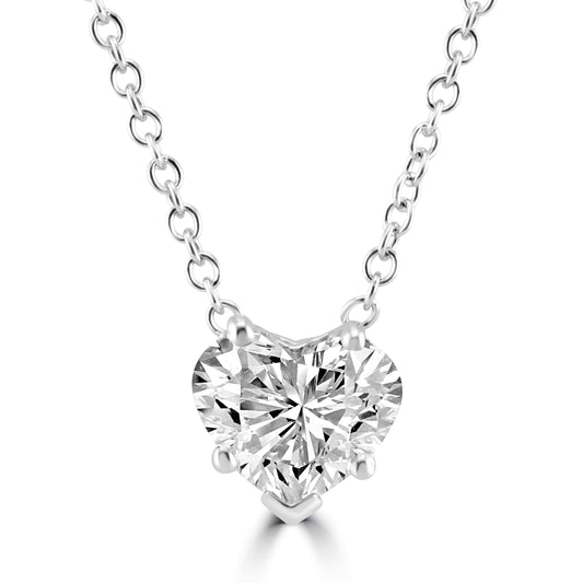 14k White Gold 2.00ct Lab Grown Heart Diamond Solitaire Necklace