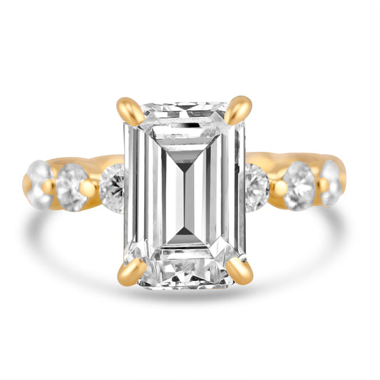 14k Yellow Gold 4.00ct Lab Grown Emerald Diamond Band Engagement Ring