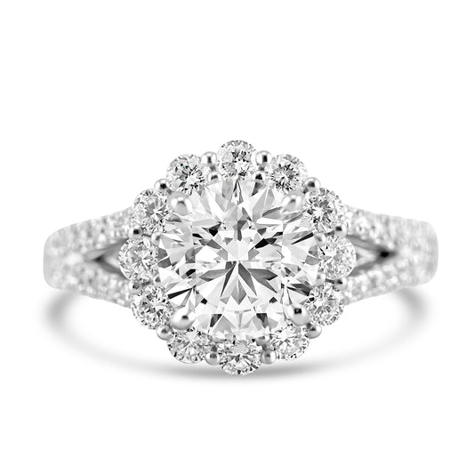 14k White Gold 2.00ct Lab Grown Round Diamond Halo Engagement Ring