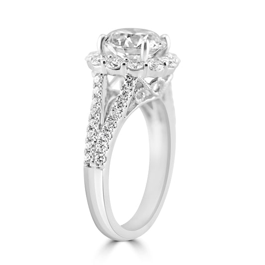 14k White Gold 2.00ct Lab Grown Round Diamond Halo Engagement Ring