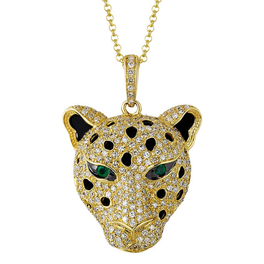 14k Yellow Gold Panther Diamond Necklace