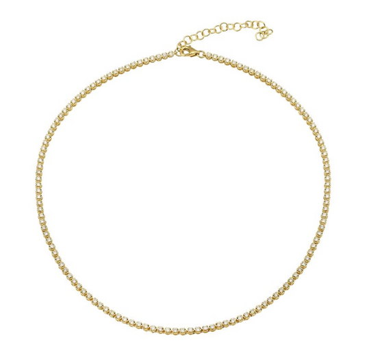 14k Yellow Gold Mini Diamond Tennis Choker Necklace 2.00ctw