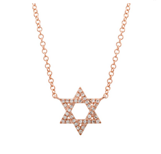14k Rose Gold Star of David Diamond Necklace 10mm