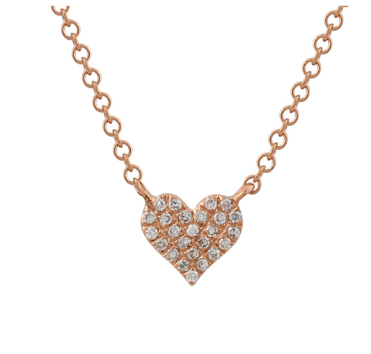14k Rose Gold Diamond Heart Necklace 5mm