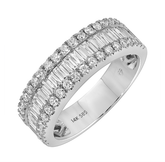 14k White Gold Round & Baguette Diamond Band 1.10ctw