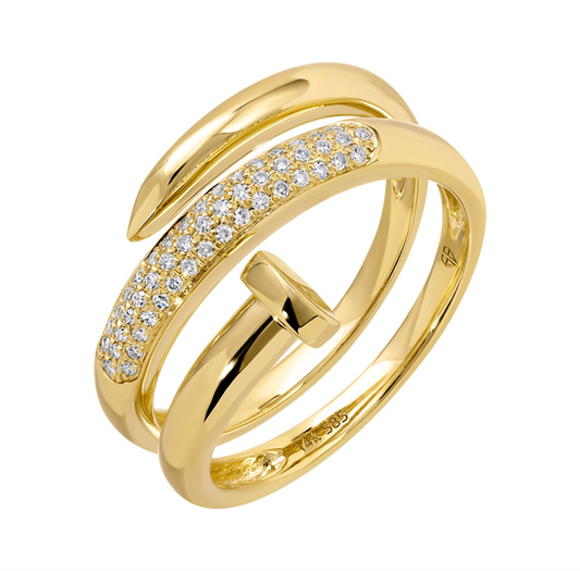 14k Yellow Gold Nailhead Diamond Wrap Ring