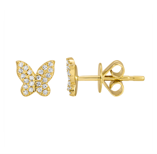 14k Yellow Gold Mini Diamond Butterfly Stud Earrings