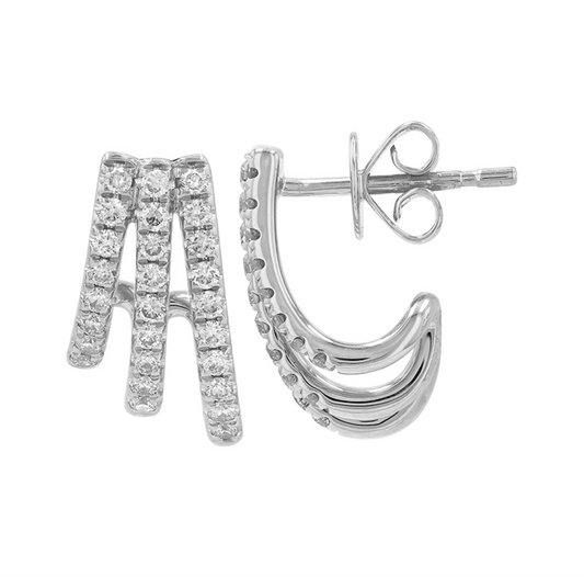 14k White Gold Three Row Graduated Diamond Caged Lobe Earrings