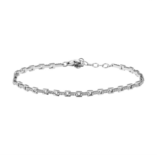 14k White Gold Square Links Diamond Tennis Bracelet