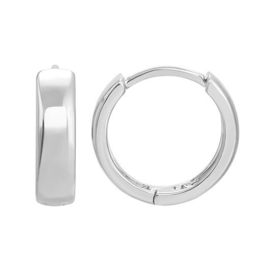 14k White Solid Gold Wide Huggie Earrings 12mm