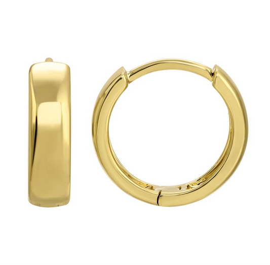 14k Yellow Solid Gold Wide Huggie Earrings 12mm