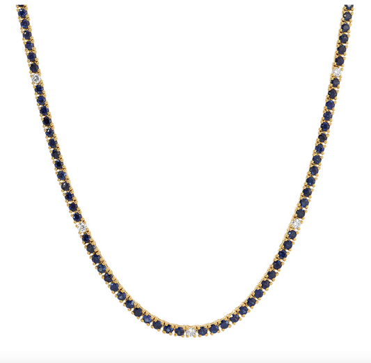 14k Yellow Gold 4.75ctw Classic Sapphire Diamond Tennis Necklace