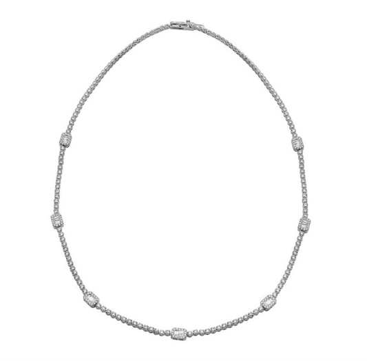 14k White Gold 3.00ctw Illusion Emerald Diamond Tennis Necklace