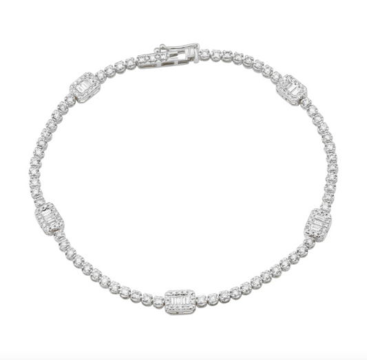 14k White Gold 1.10ctw Illusion Emerald Diamond Tennis Bracelet