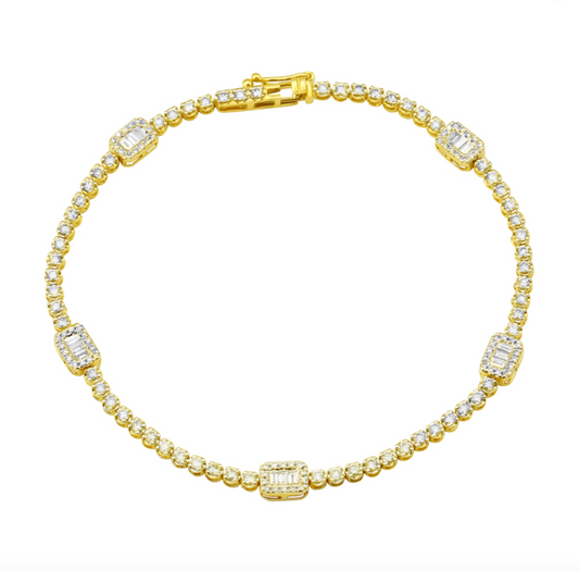 14k Yellow Gold 1.10ctw Illusion Emerald Diamond Tennis Bracelet