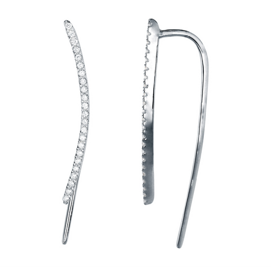 14k White Gold Diamond Curved Ear Crawler 24mm
