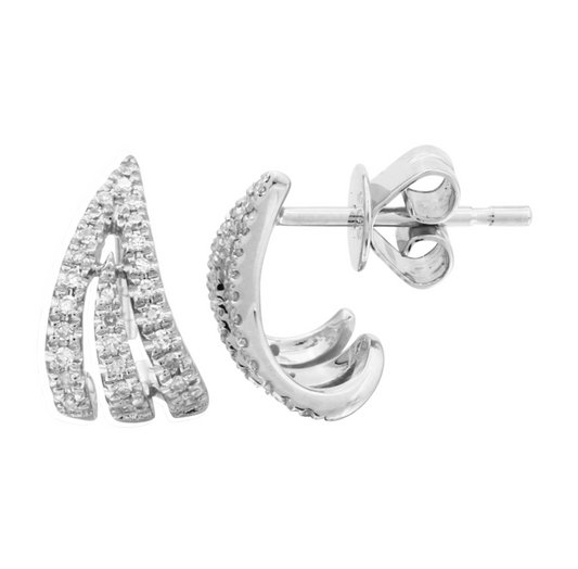 14k White Gold Curvy Diamond Caged Lobe Earrings