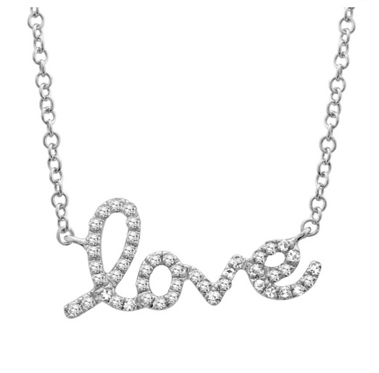 14k White Gold Diamond Love Necklace