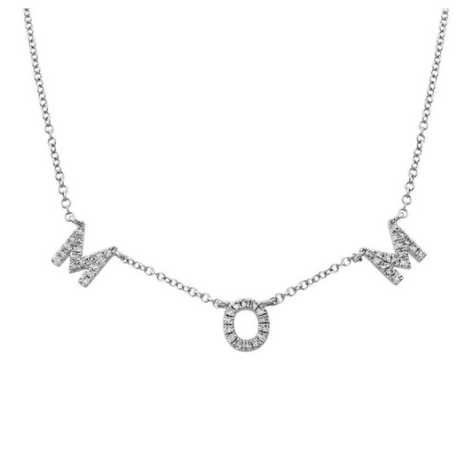 14k White Gold Diamond MOM Necklace
