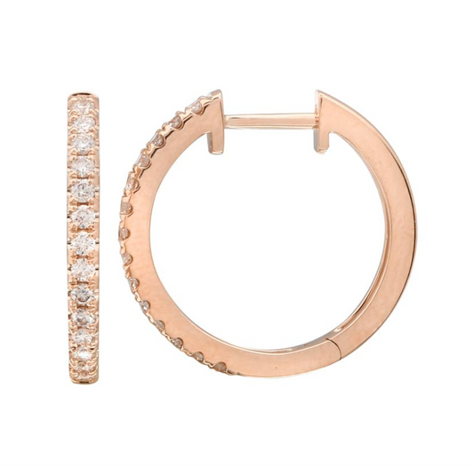 14k Rose Gold Diamond Mini Hoop Earrings 17mm