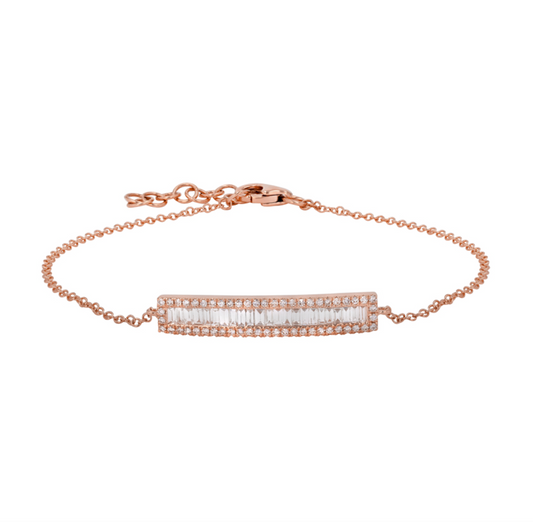 14k Rose Gold Baguette Diamond Bar Bracelet .45ctw