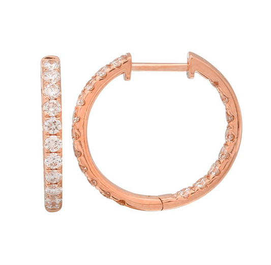 14k Rose Gold Inside Out Diamond Hoop Earrings 18mm