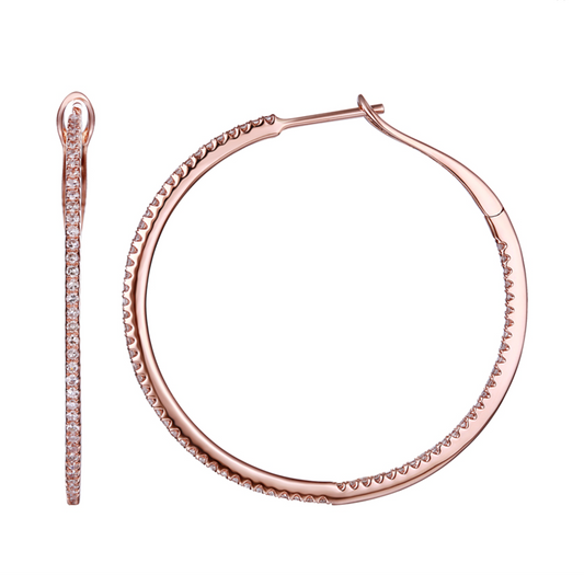 14k Rose Gold Inside Out Diamond Hoop Earrings 34mm