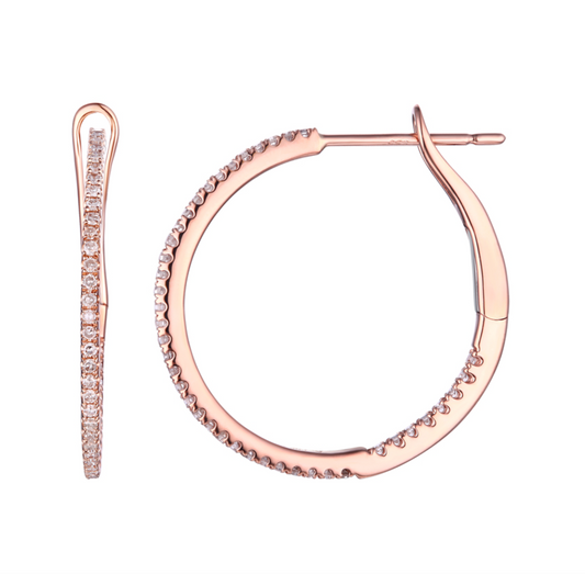 14k Rose Gold Inside Out Diamond Hoop Earrings 25mm