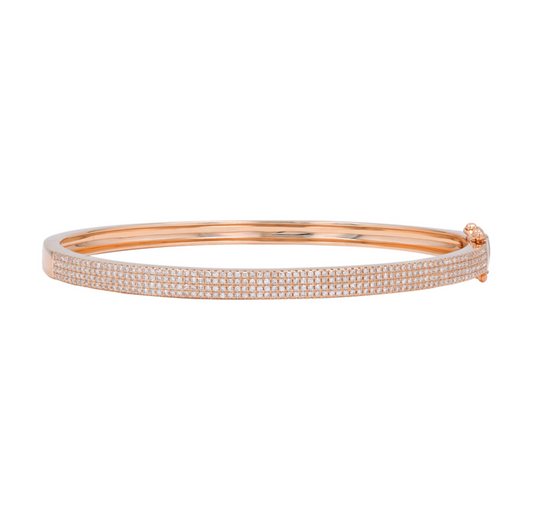 14k Rose Gold Four Row Pave Diamond Bangle .65ctw