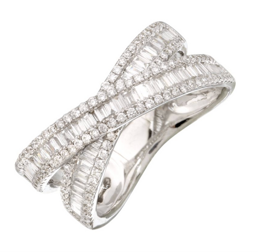 18k White Gold Baguette Criss Cross Diamond Ring 1.00ctw