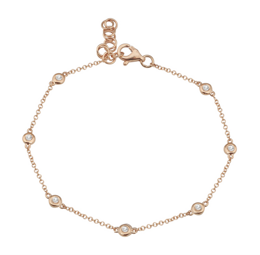 14k Rose Gold Seven Diamond By Yard Bezel Bracelet