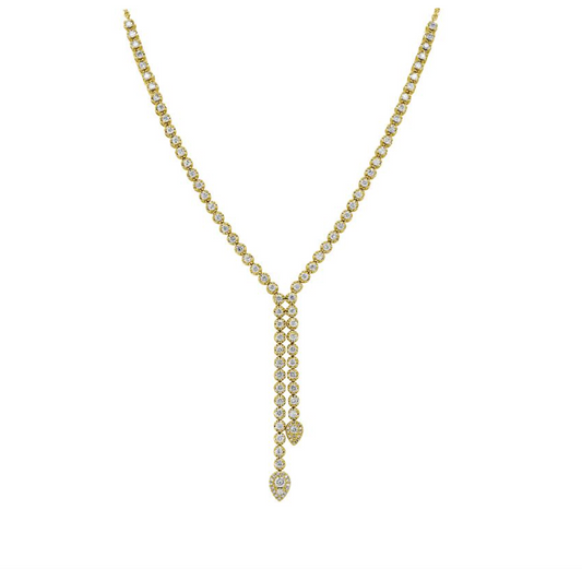 14k Yellow Gold Diamond Tennis Lariat Chain Necklace 1.85ctw