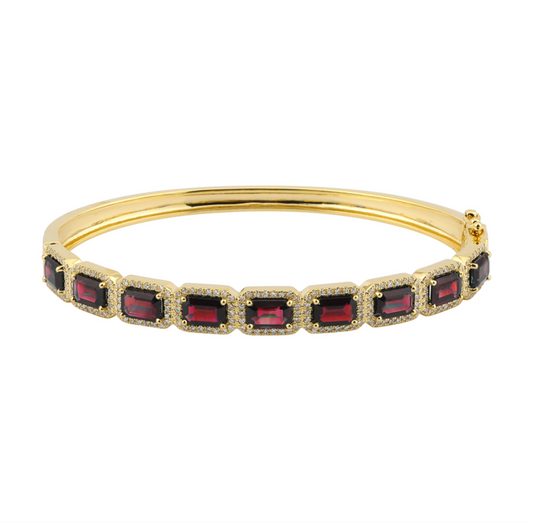 14k Yellow Gold Ruby Diamond Halo Bangle 6.50ctw