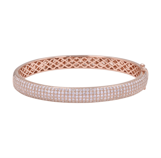 14k Rose Gold Dome Pave Diamond Bangle 2.80ctw