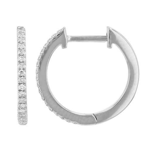 14k White Gold Diamond Huggie Earrings 14mm