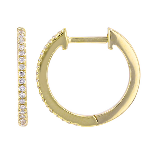 14k Yellow Gold Diamond Huggie Earrings 14mm